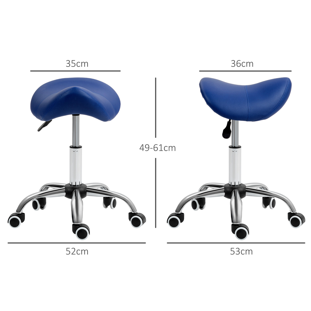 HOMCOM PU Leather Saddle Stool w/ Moulded Padded Seat Adjustable Height Blue