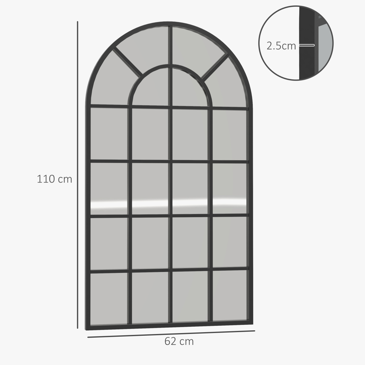 HOMCOM Modern Arch Window Wall Mirror for Living Room Bedroom, 110x62cm, Black