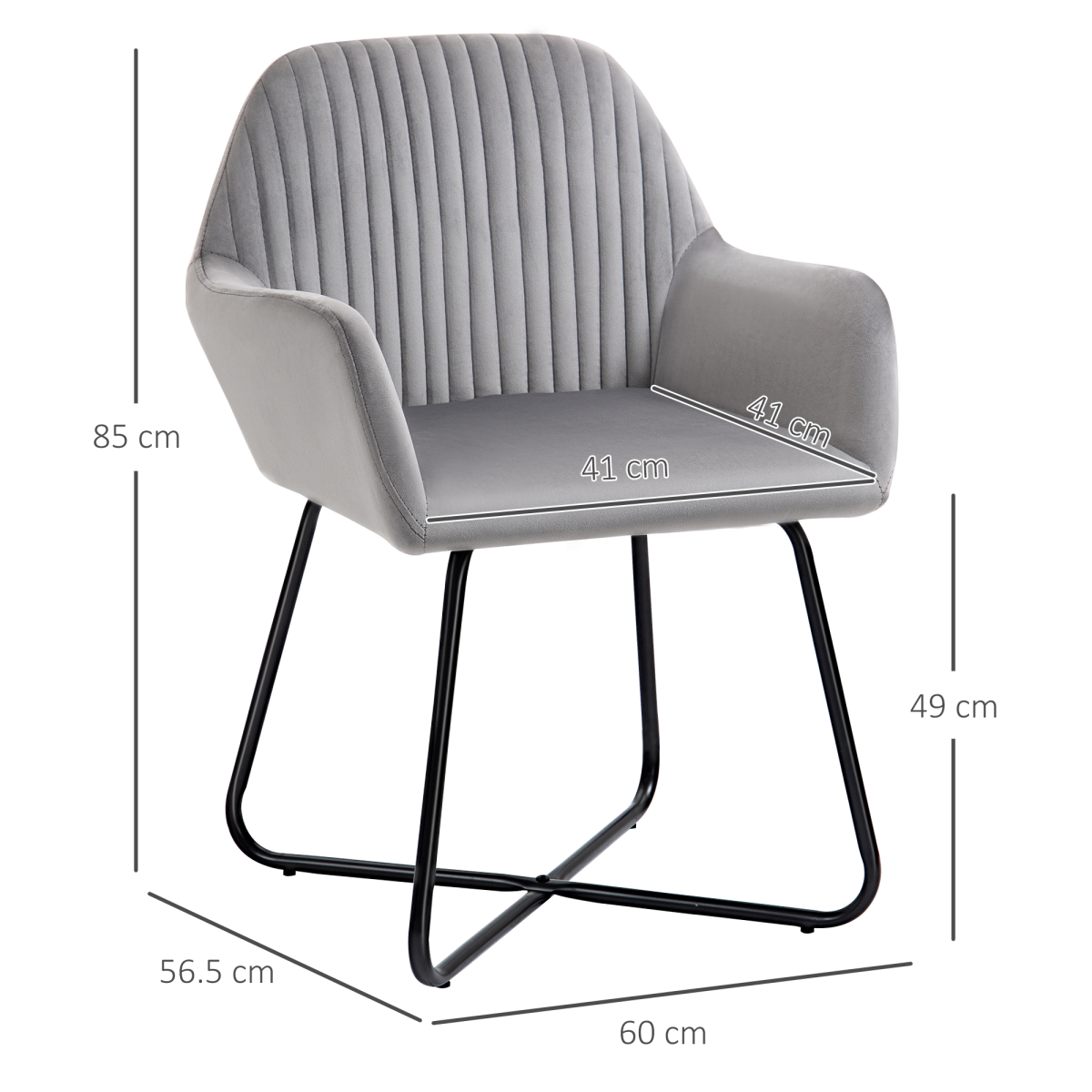 Modern Accent Chair Velvet-Feel Upholstered Lounge Armchair Metal Base Grey