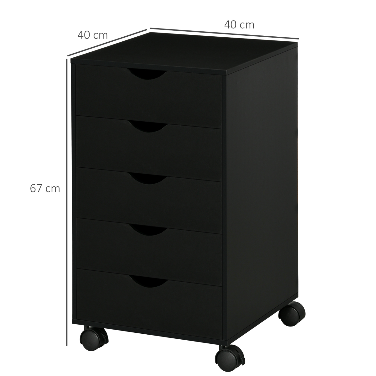 HOMCOM Mobile Vertical Filing Cabinet with 5 Drawers for Home Office, Black