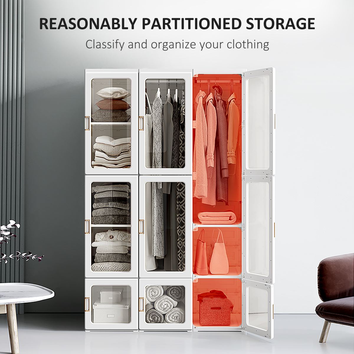 HOMCOM Portable Wardrobe, Clothes Organiser with Hanging Rods, White