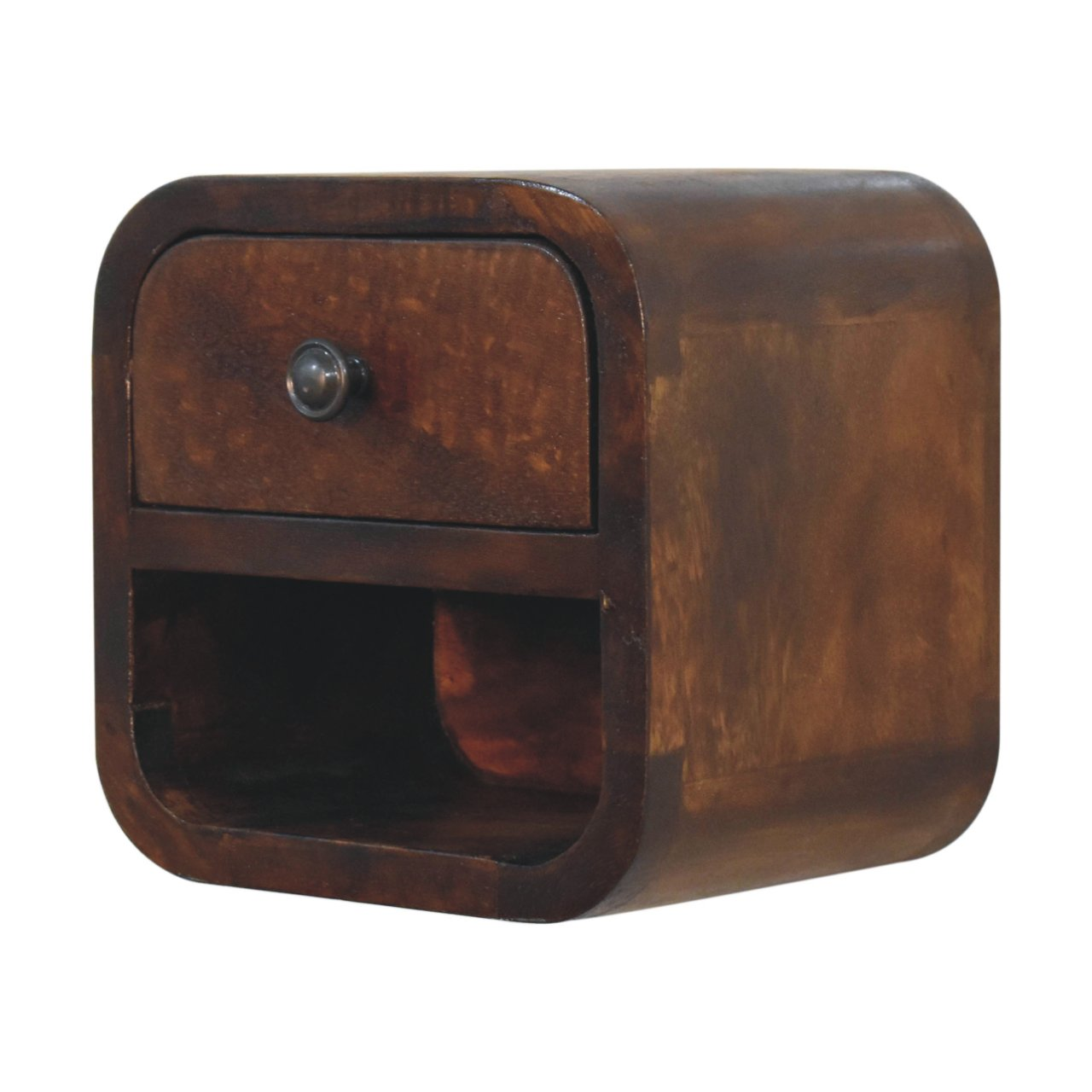 Artisan Furniture Solid Wood Extra Mini Curved Chestnut Bedside with Open Slot, Brown, 1 Drawer