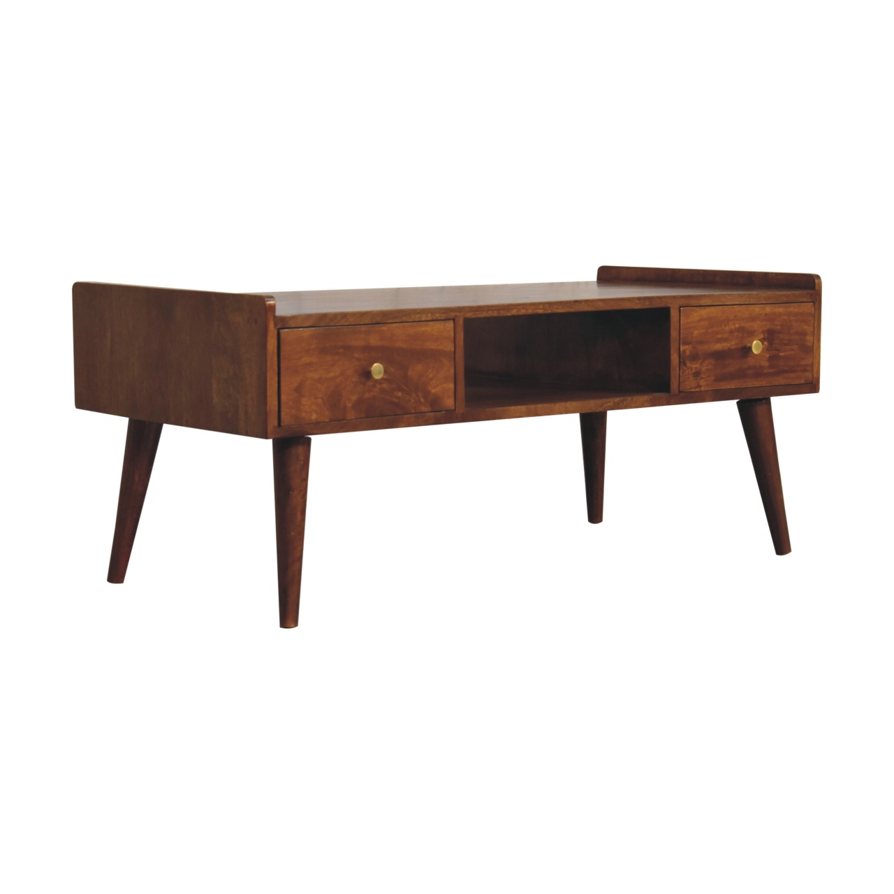 Artisan Furniture Solid Wood Elevated Chestnut Media Unit, 4 Drawers, 1 Open Slot, Dark Brown