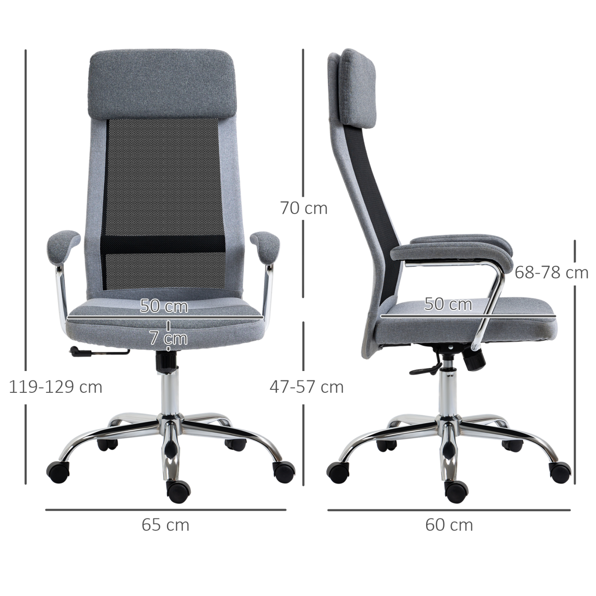 Office Chair Mesh High Back Swivel Task Home Desk Chair w/ Arm, Grey Vinsetto