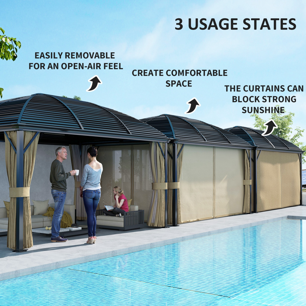 Outsunny 3 x 4m Hardtop Gazebo Aluminium Garden Pavilion Brown