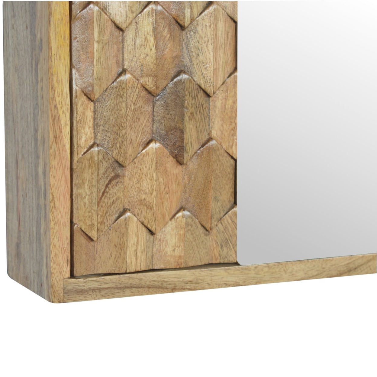 Artisan Furniture Solid Wood Pineapple Carved Mirror Cabinet, 2 Doors, Brown