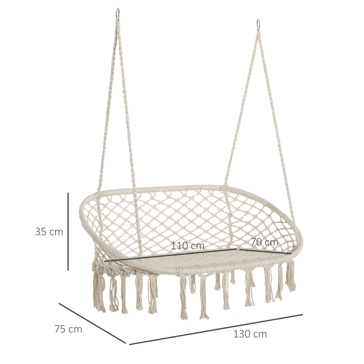 Hanging Hammock Chair Cotton Rope Swing & Metal Frame Large Macrame, Cream White