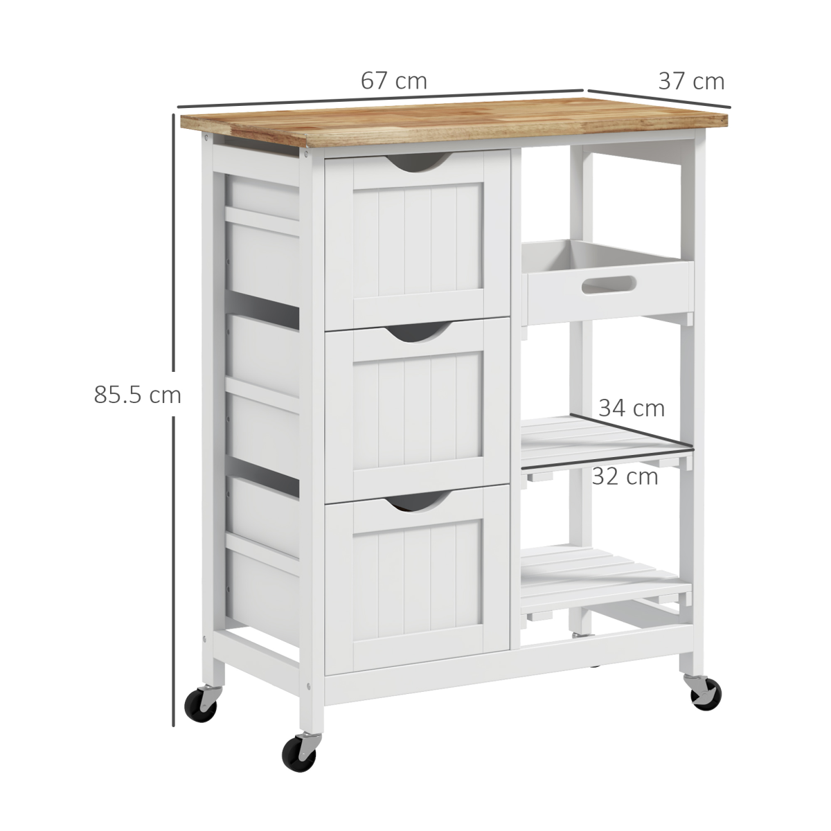 HOMCOM Rolling Kitchen Island Cart, Bar Serving Cart, Compact Trolley White