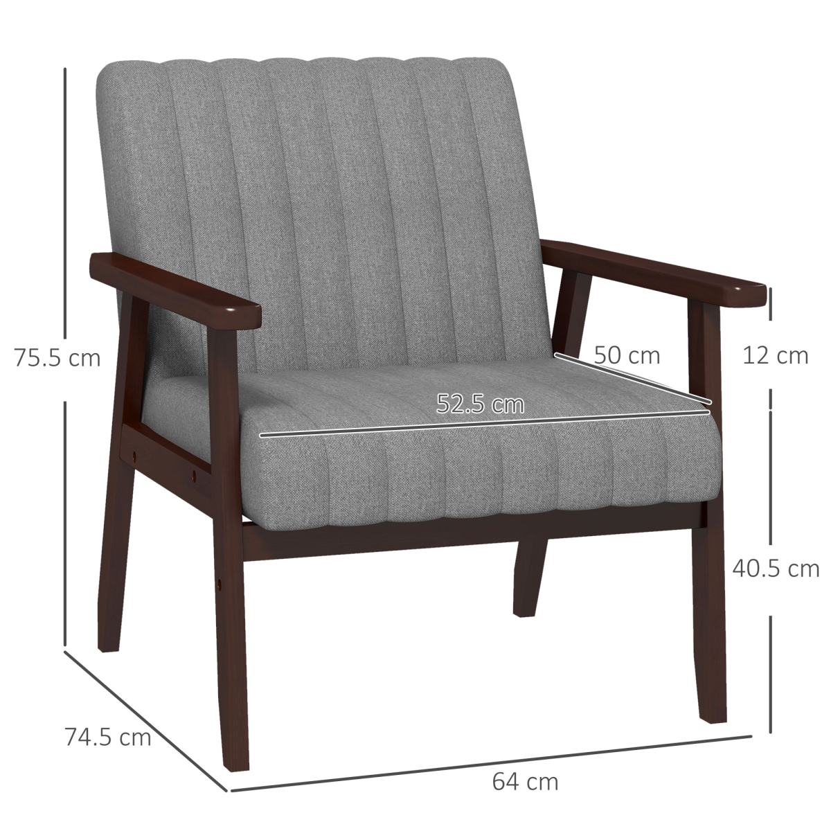 HOMCOM Modern Accent Chair Upholstered Armchair for Bedroom Living Room Grey