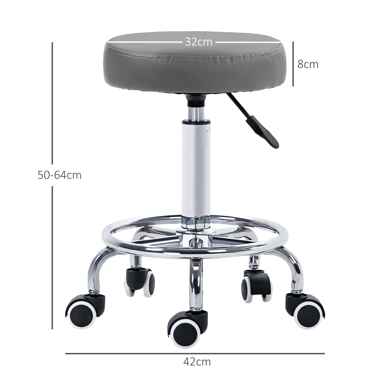 Vinsetto Round PU leather Salon Beautician Stool Adjustable Height, Grey