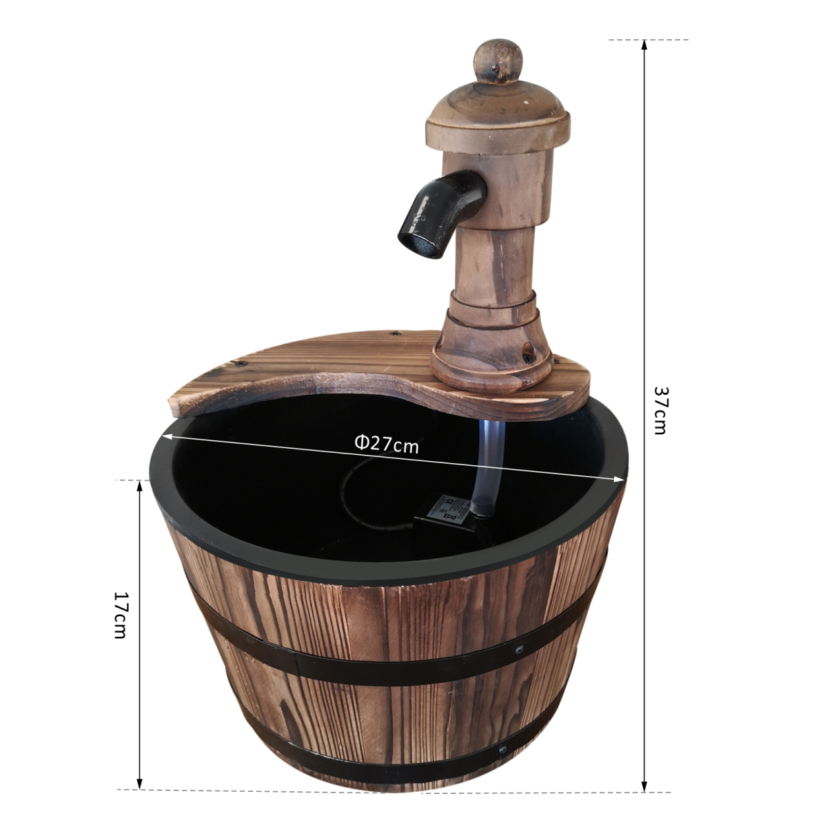 Outsunny Barrel Water Pump Fountain Rustic Wood Electric Water Feature Garden