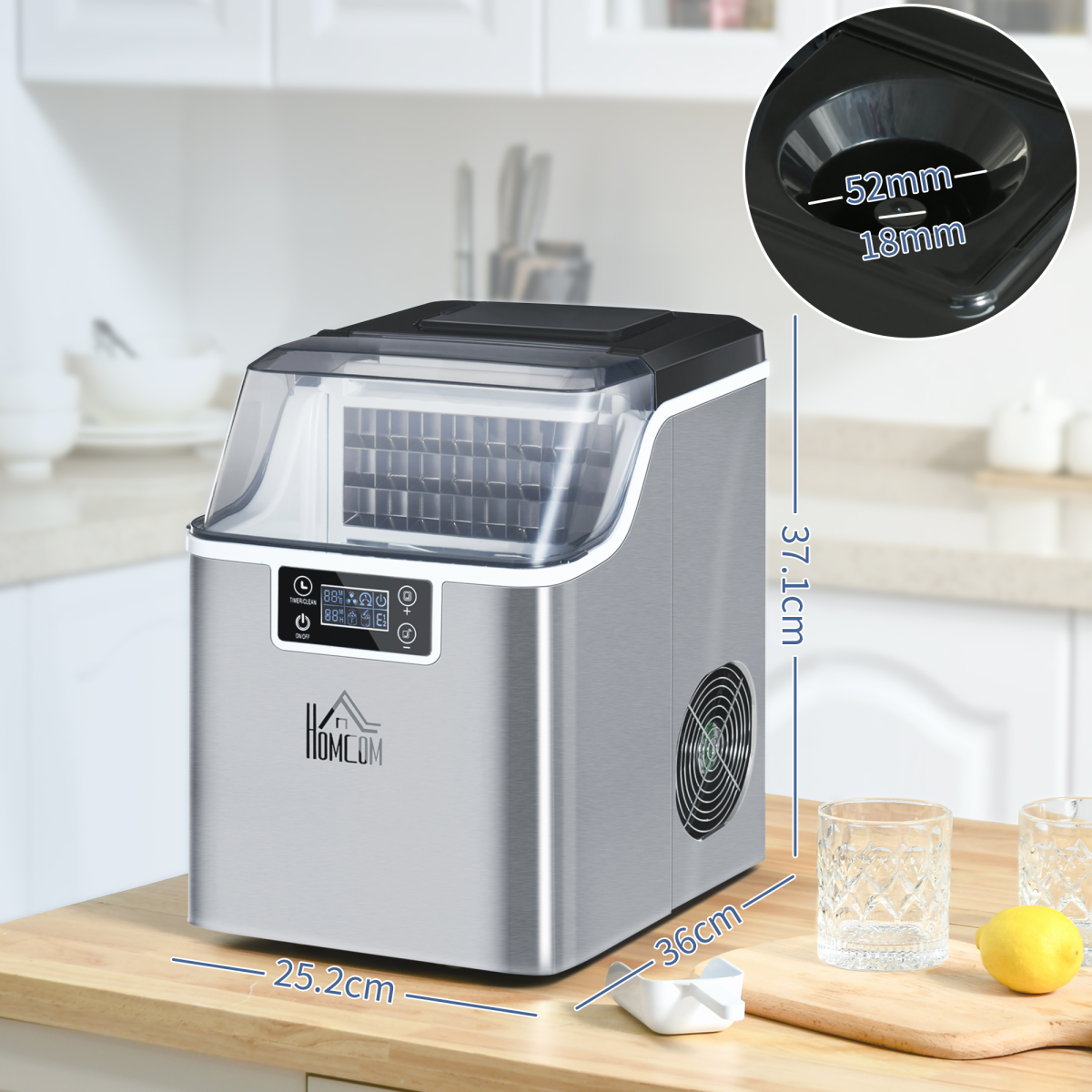Ice Maker Machine Counter Top Ice Cube Maker for Home 20kg in 24 Hrs HOMCOM