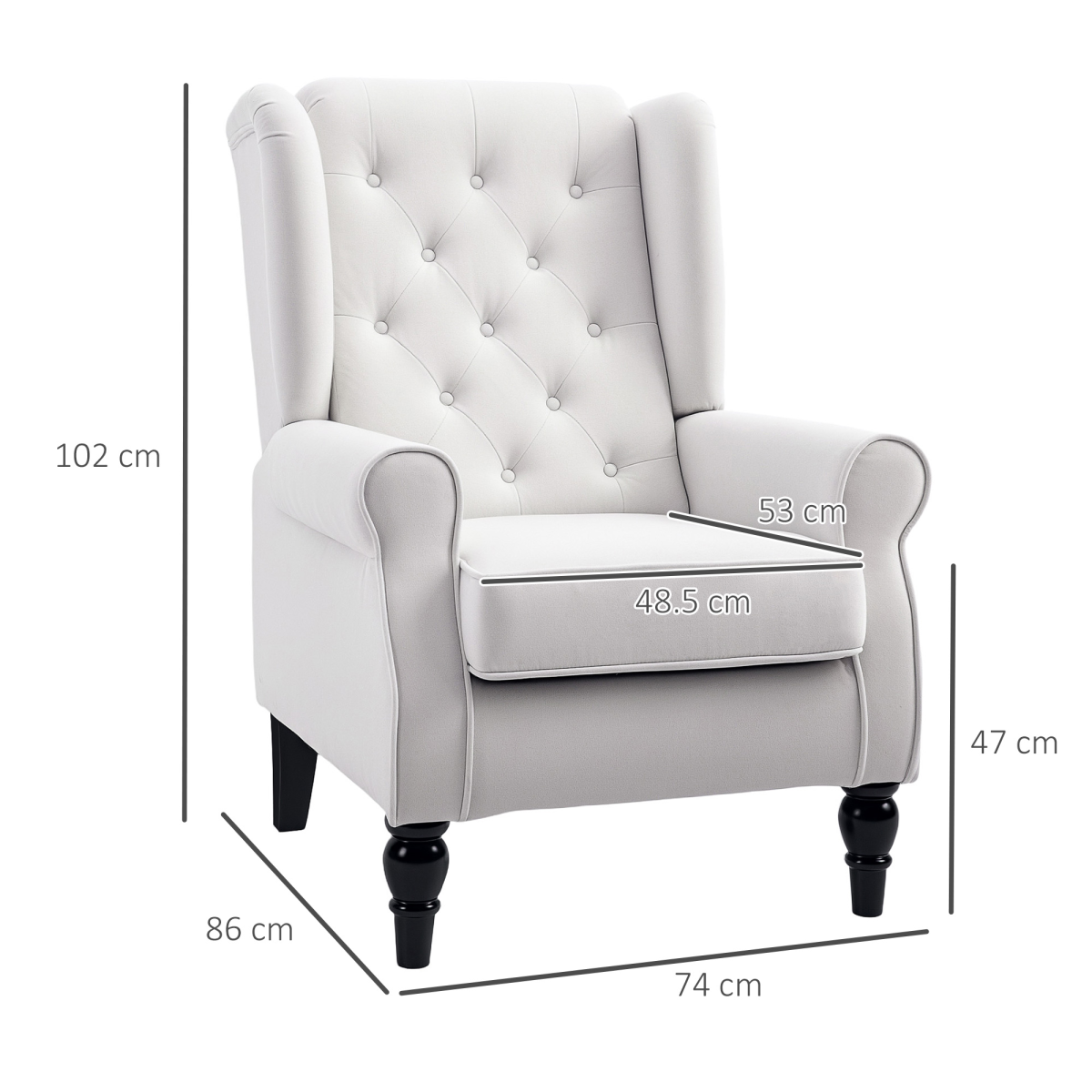 HOMCOM Accent Armchair Home Furniture Retro Tufted Club Wood Fabric Cream White