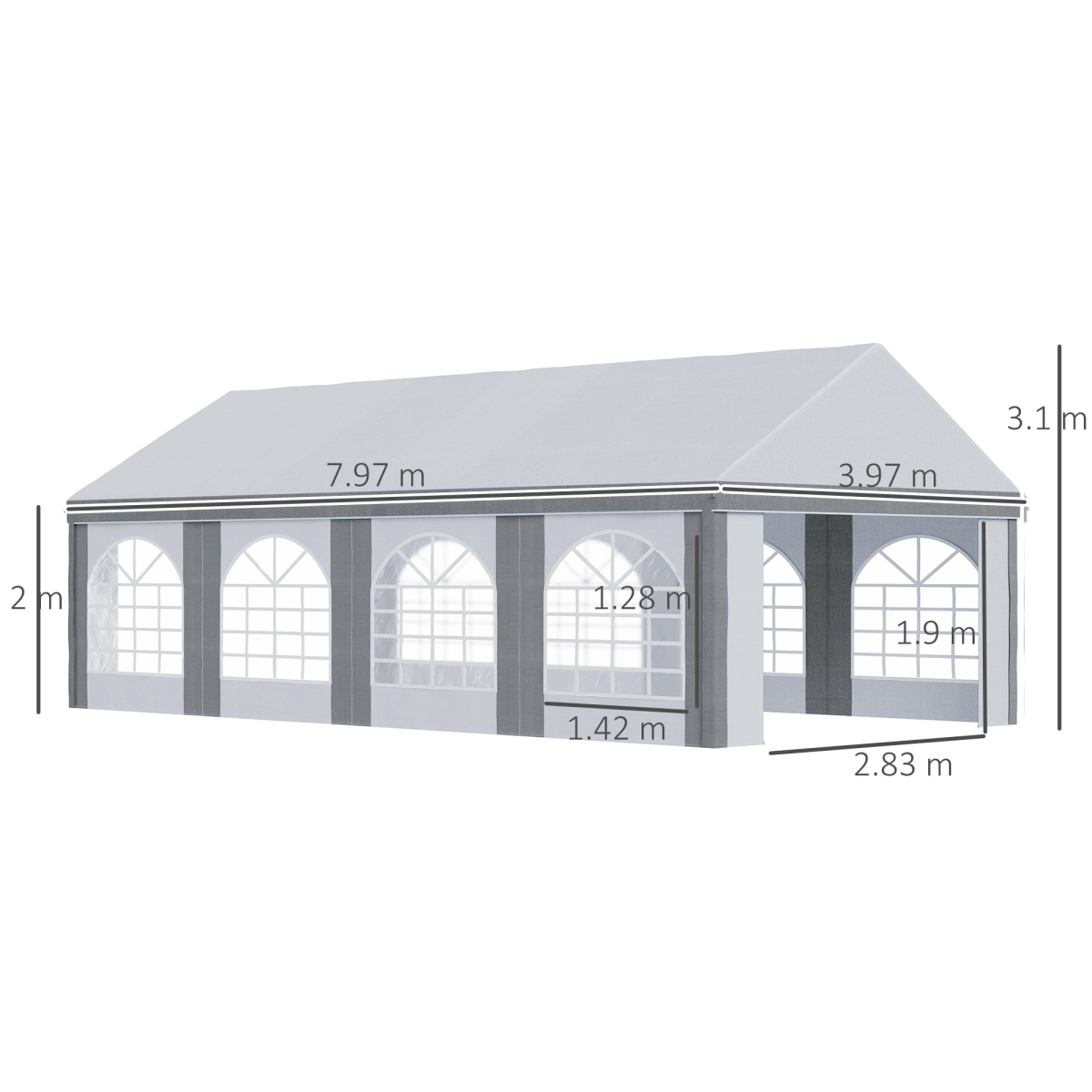 8 x 4m Party Tent, Marquee Gazebo with Sides, Eight Windows and Double Doors