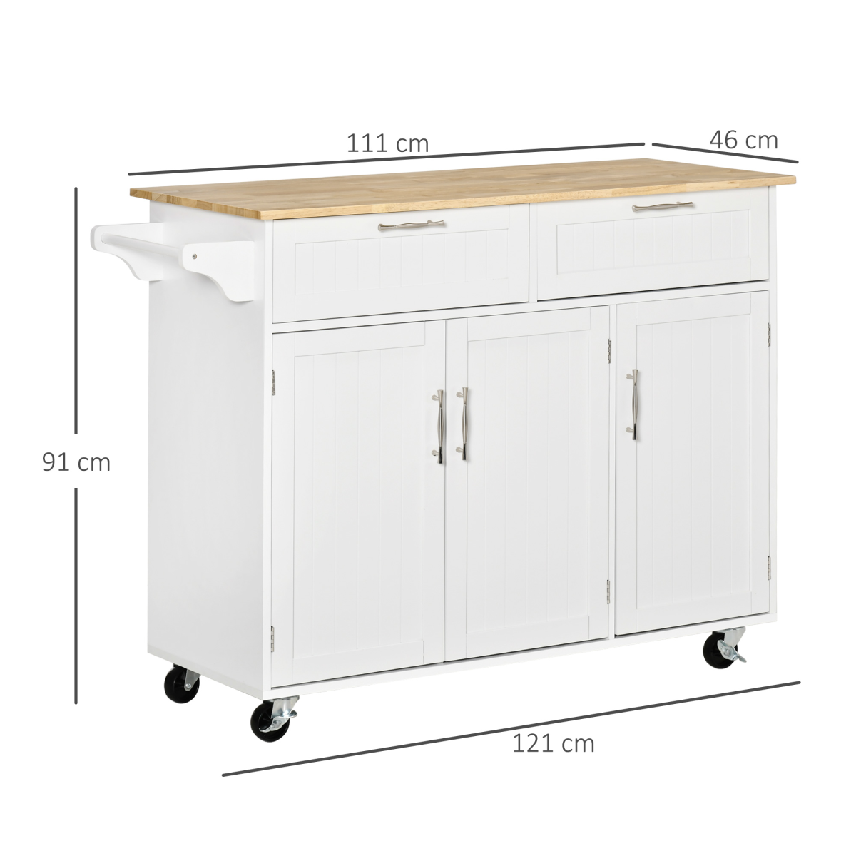 Kitchen Island Utility Cart, with 2 Storage Drawers Cabinets Dining Room White