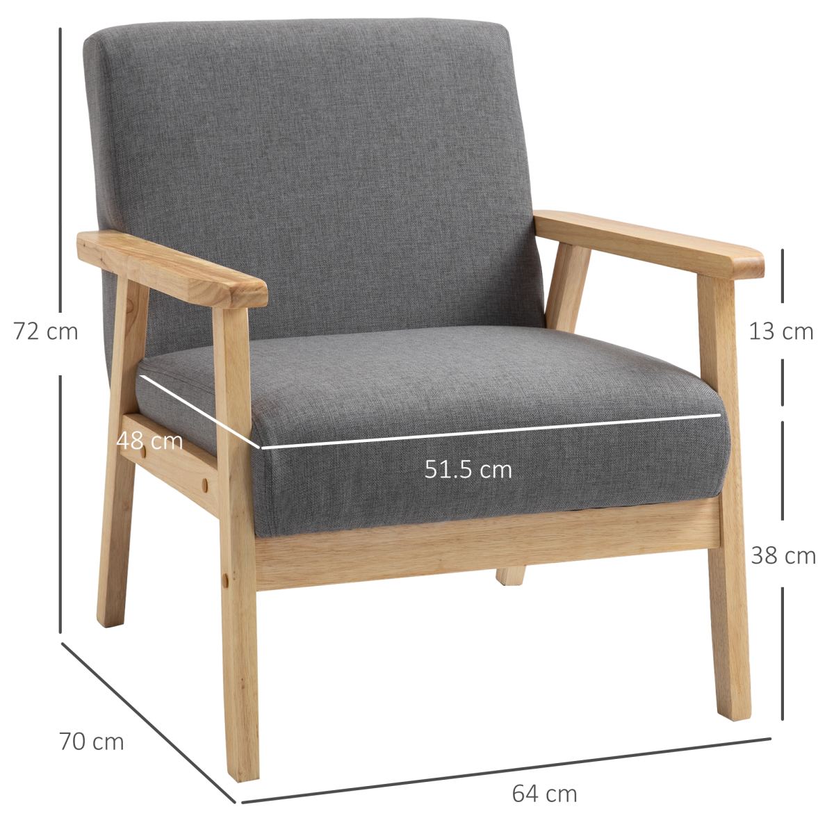 Linen Upholstered Pine Wood Accent Armchair Grey/Oak