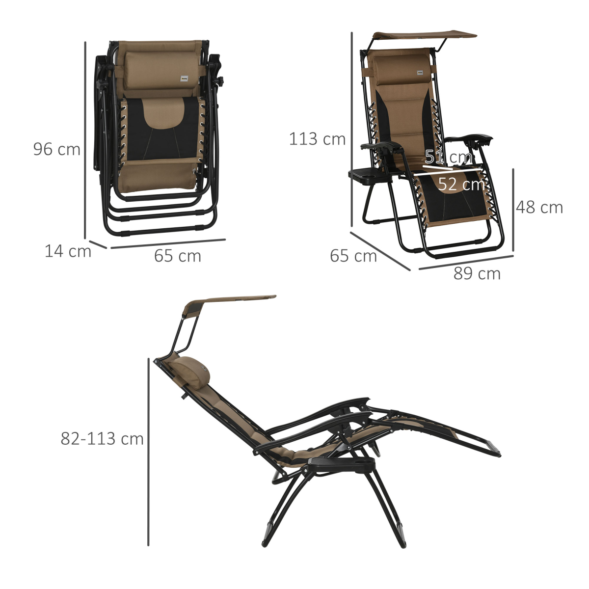 Zero Gravity Lounger Chair, Reclining Patio Chair Shade Cover, Brown
