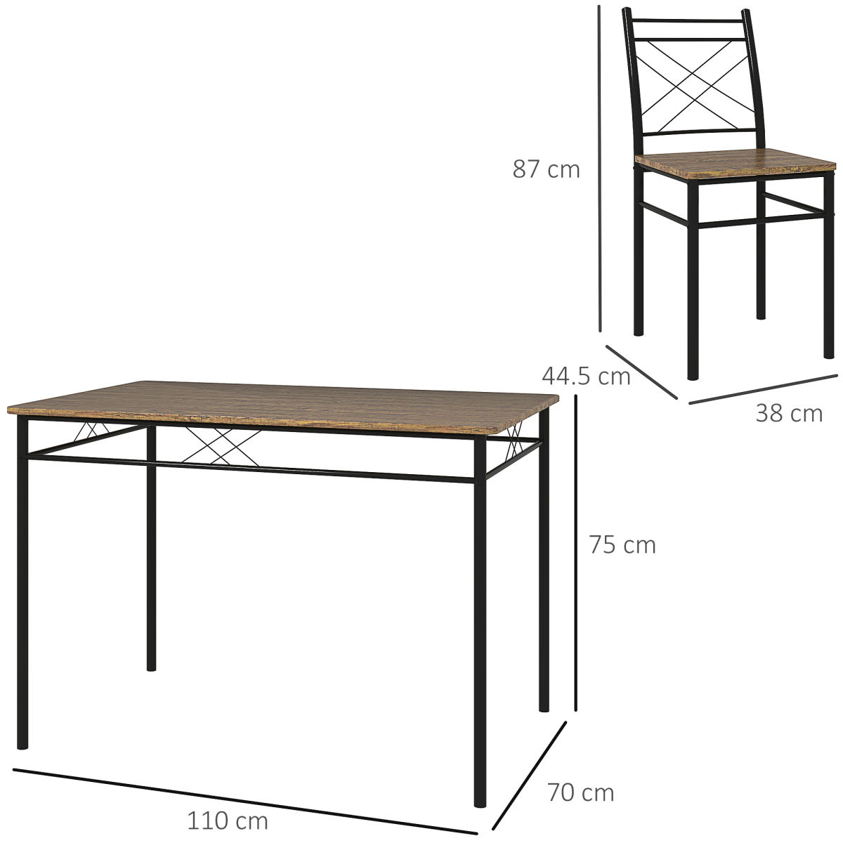 HOMCOM 5 Piece Dining Table and Chairs Set, Space Saving, Oak
