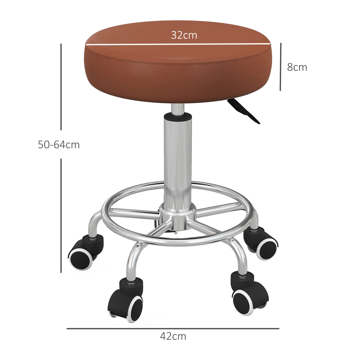 Vinsetto Round PU leather Salon Beautician Stool Adjustable Height, Brown