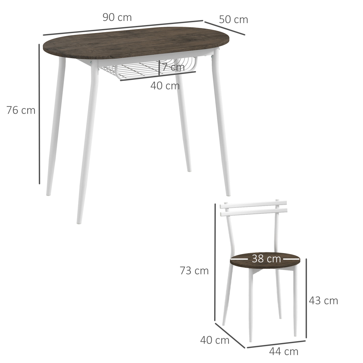 3pc Dining Table and Chairs Set, Oval Kitchen Table with 2 Chairs, Natural