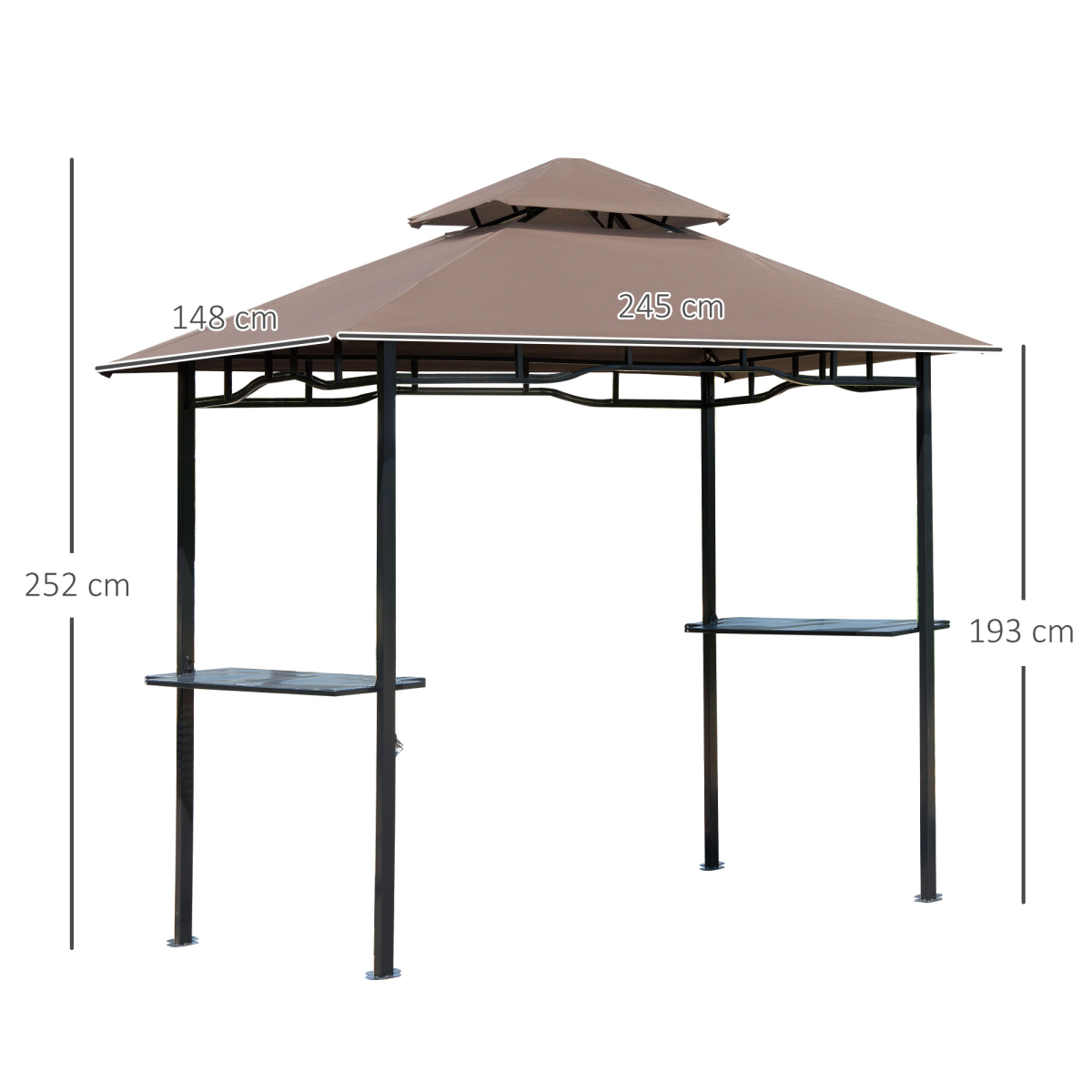 Outsunny 8ft Double-Tier Gazebo Grill Canopy Tent Shelter-Coffee