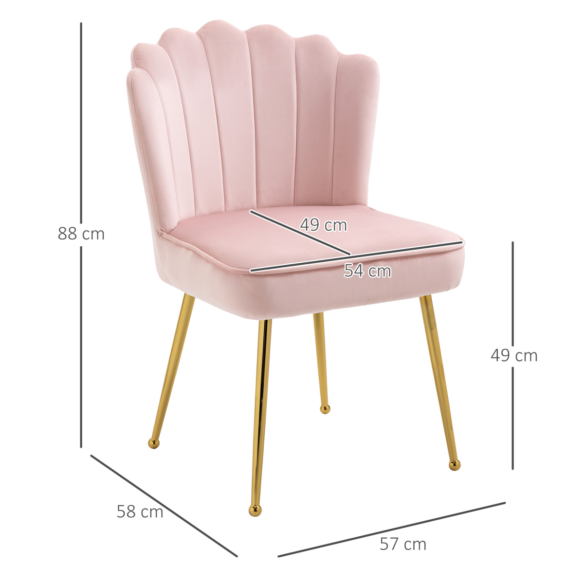 Velvet-Feel Shell Luxe Accent Chair Home Bedroom Lounge with Metal Legs Pink