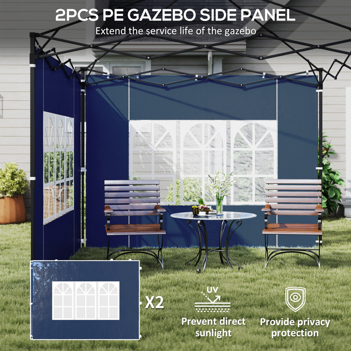 Outsunny Gazebo Side Panels for 3x3(m) or 3x6m Gazebo Canopy, 2 Pack, Blue