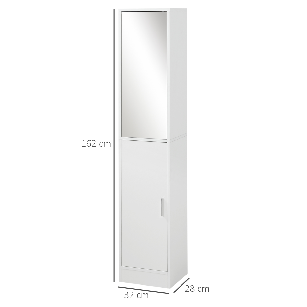 kleankin Tall Mirrored Bathroom Cabinet Tallboy Unit w/Adjustable Shelf White