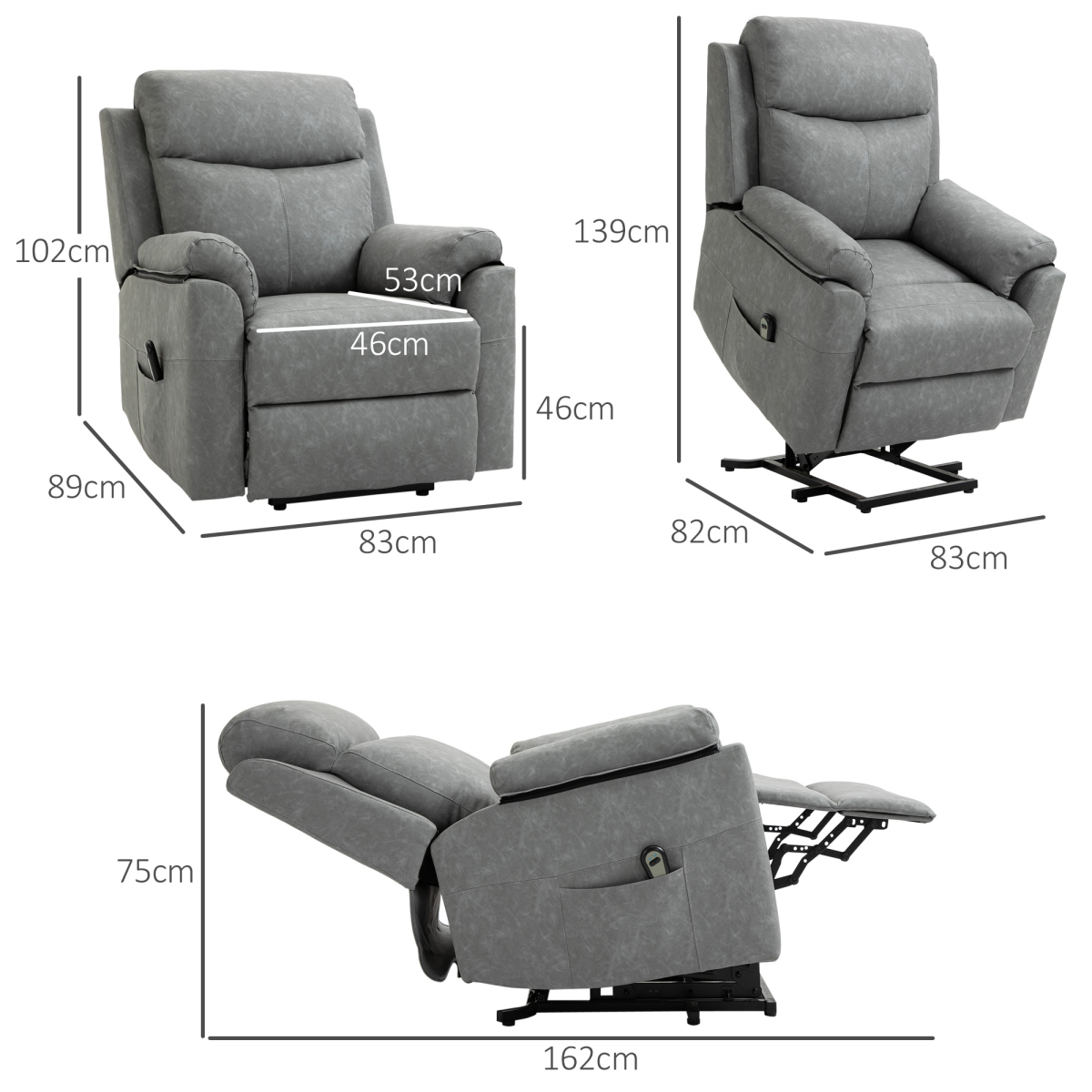 Power Lift Chair Electric Riser Recliner with Remote Control, Grey HOMCOM