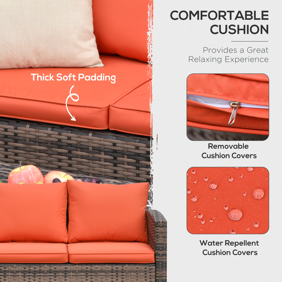 Outsunny 6 PCS Patio Rattan Sofa Set Conversation Furniture Orange