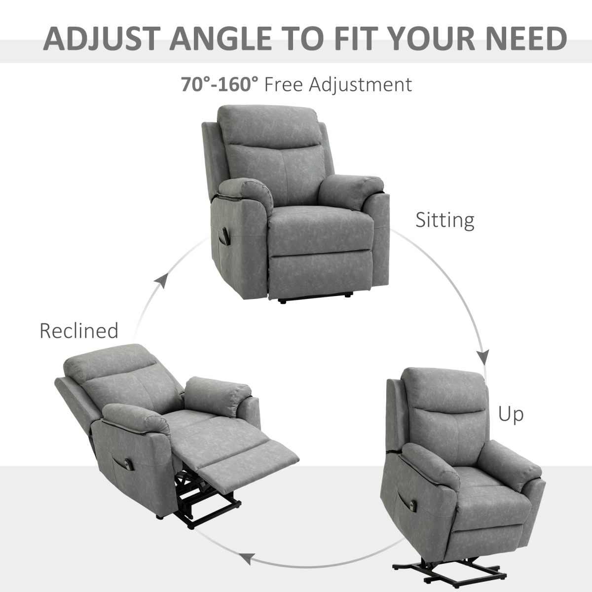 Power Lift Chair Electric Riser Recliner with Remote Control, Grey HOMCOM