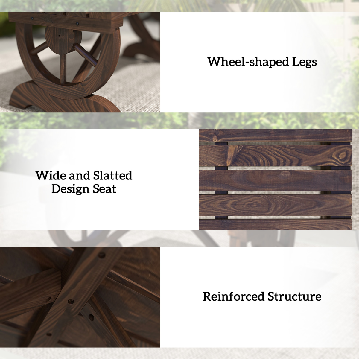 Rustic Wooden Wheel Bench 2-Person Seat - Brown Chair Loveseat Park