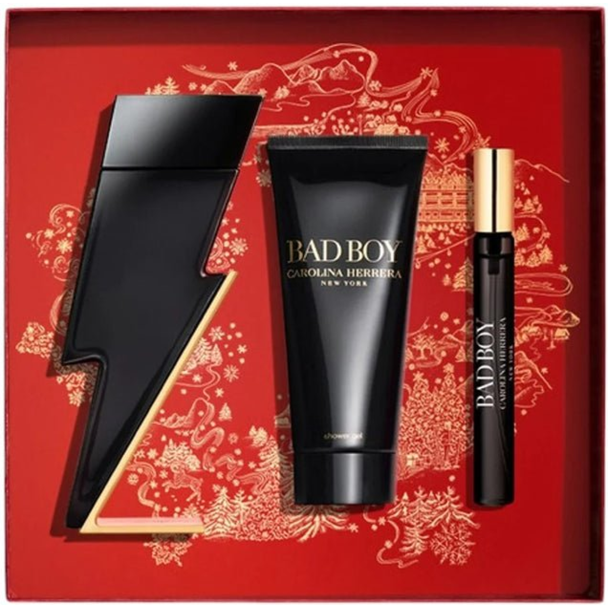 Carolina Herrera Bad Boy Gift Set: 100ml EDT, 100ml Shower Gel & 10ml EDT (HTML)