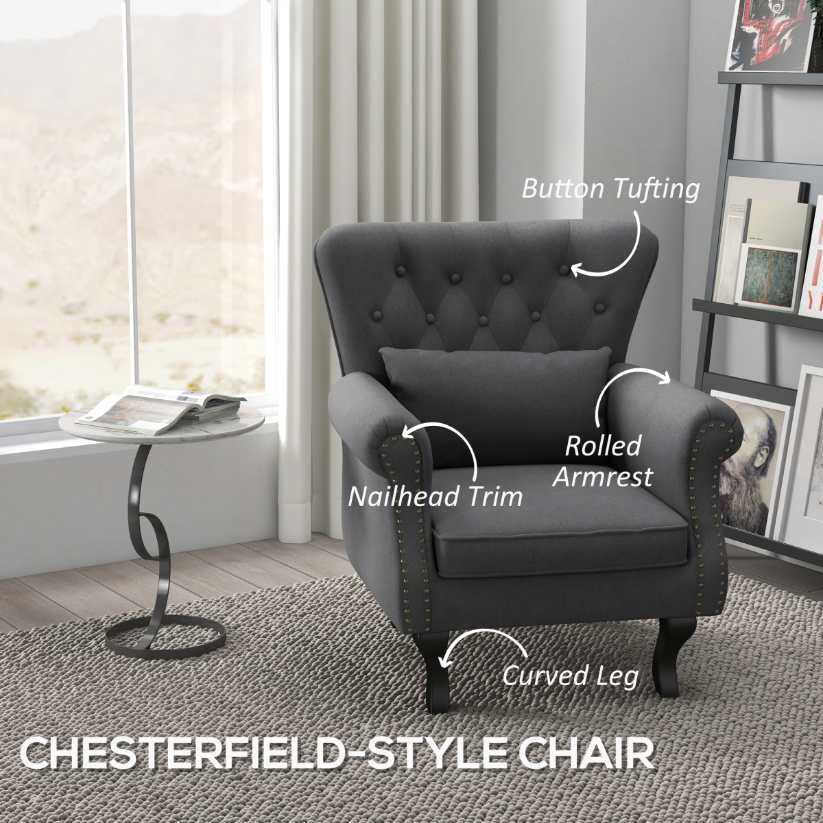 HOMCOM Vintage Armchair Wingback Accent Chair with Naihead Trim Dark Grey
