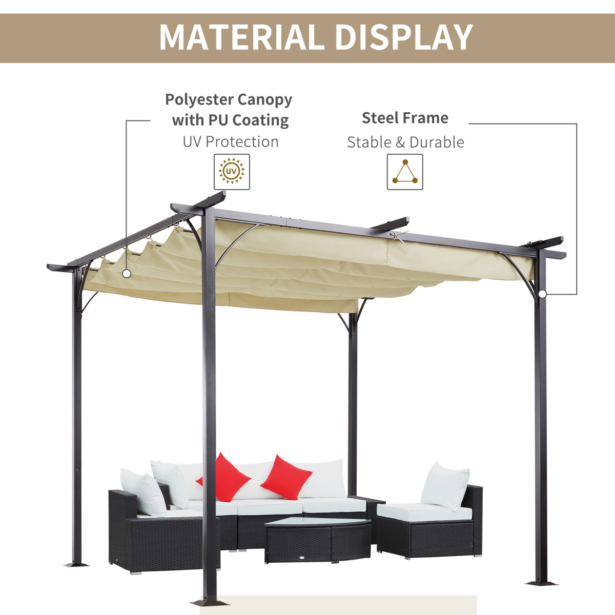 3x3m Outdoor Pergola Metal Gazebo Porch Awning Retractable Canopy Outsunny