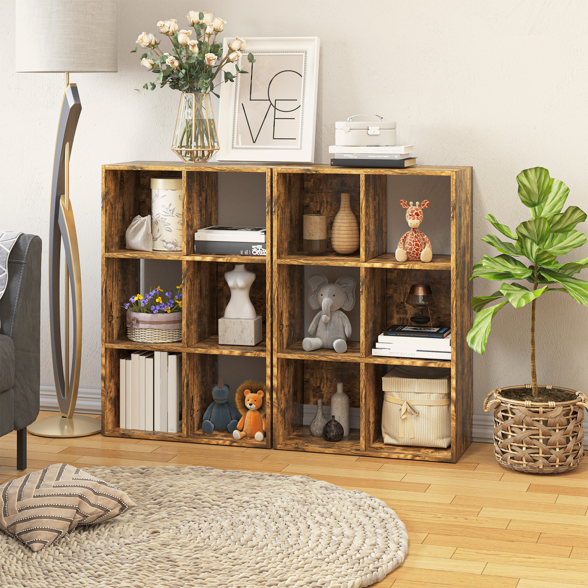 HOMCOM Industrial Style Storage Shelf, Bookcase, Bookshelf, Rustic Brown