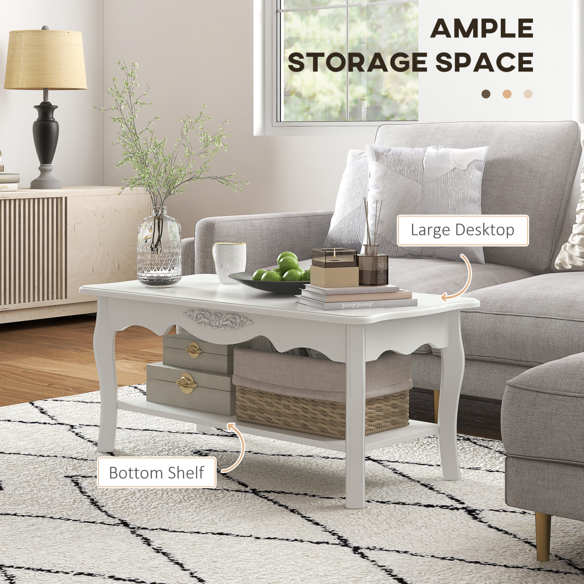 Coffee Table, 94Lx44Wx42H cm-White