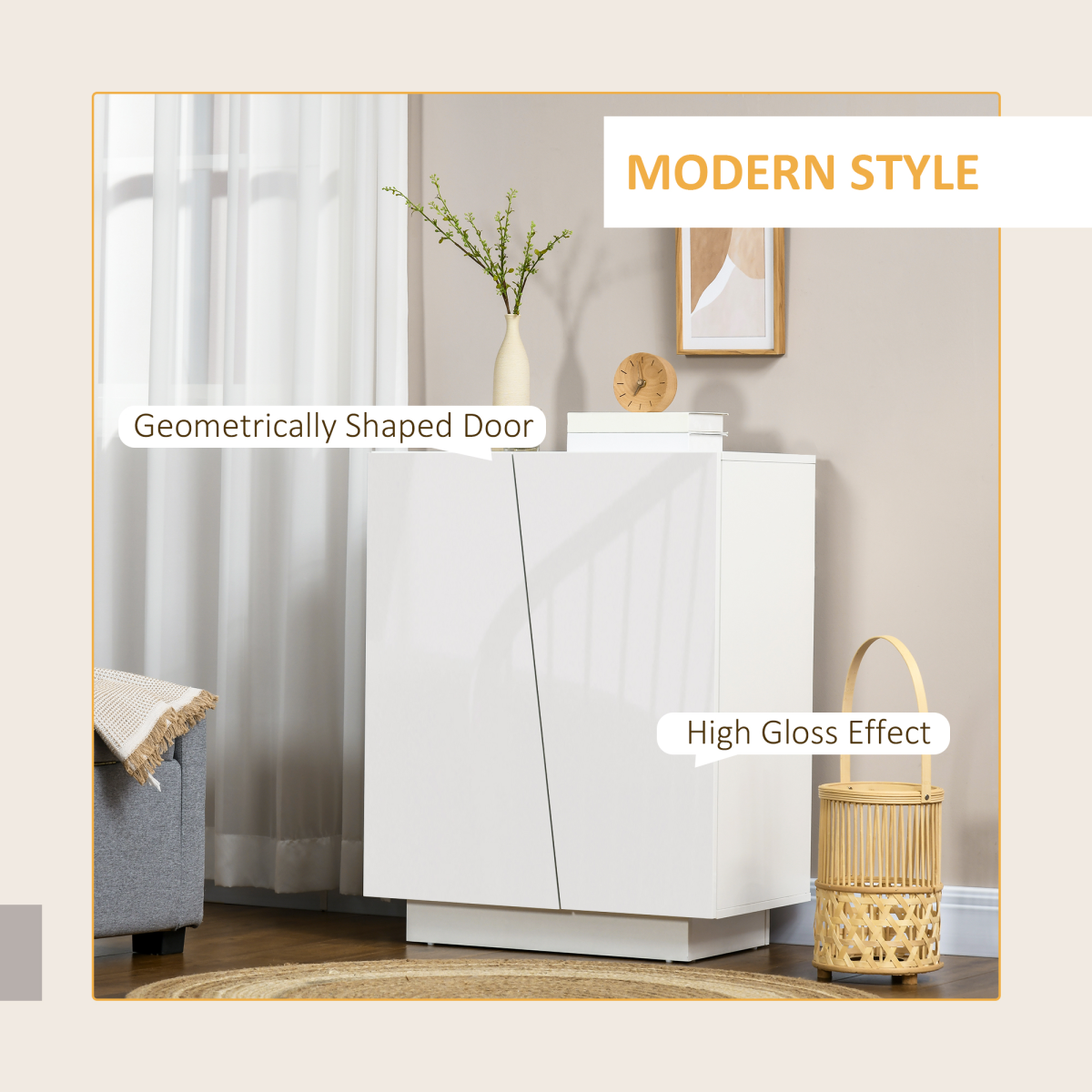 High Gloss Storage Cabinet for Bedroom Living Room Dining Room White