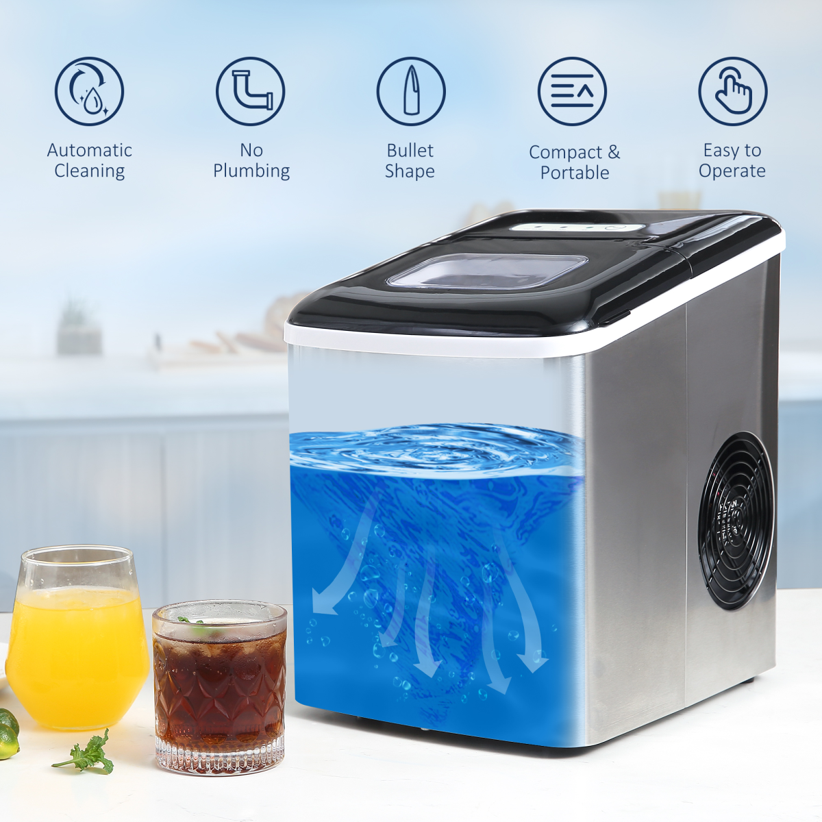 HOMCOM Ice Maker Machine Portable Counter Top Ice Cube Maker for Home Black