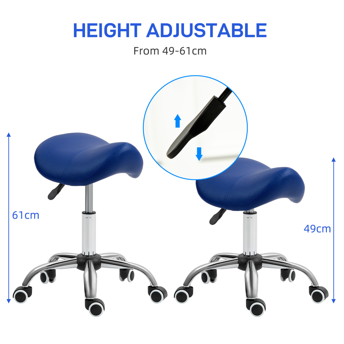 HOMCOM PU Leather Saddle Stool w/ Moulded Padded Seat Adjustable Height Blue