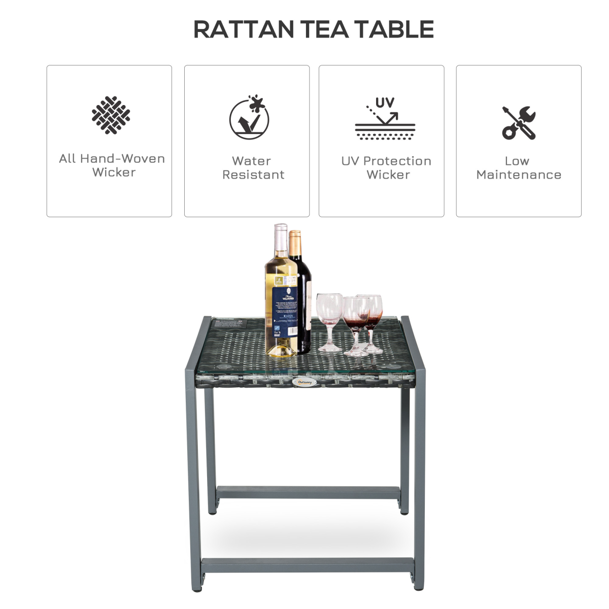 Rattan End Table Side Coffee Desk Outdoor Patio Garden Furniture