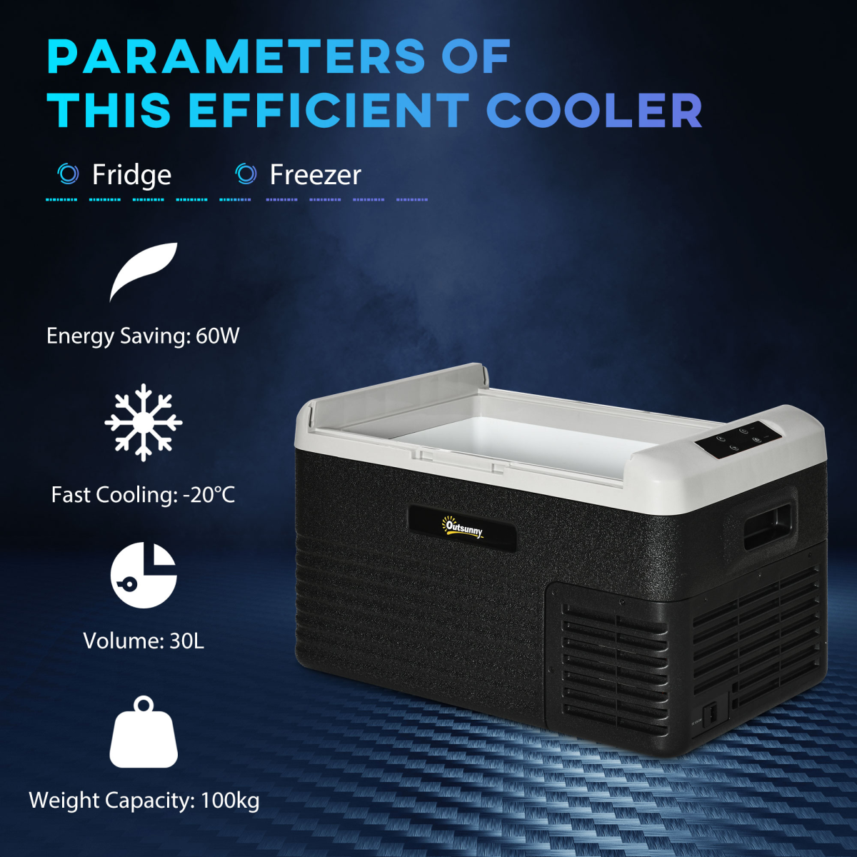 30L Car Refrigerator 12V Portable Freezer for Camping, Driving Outsunny