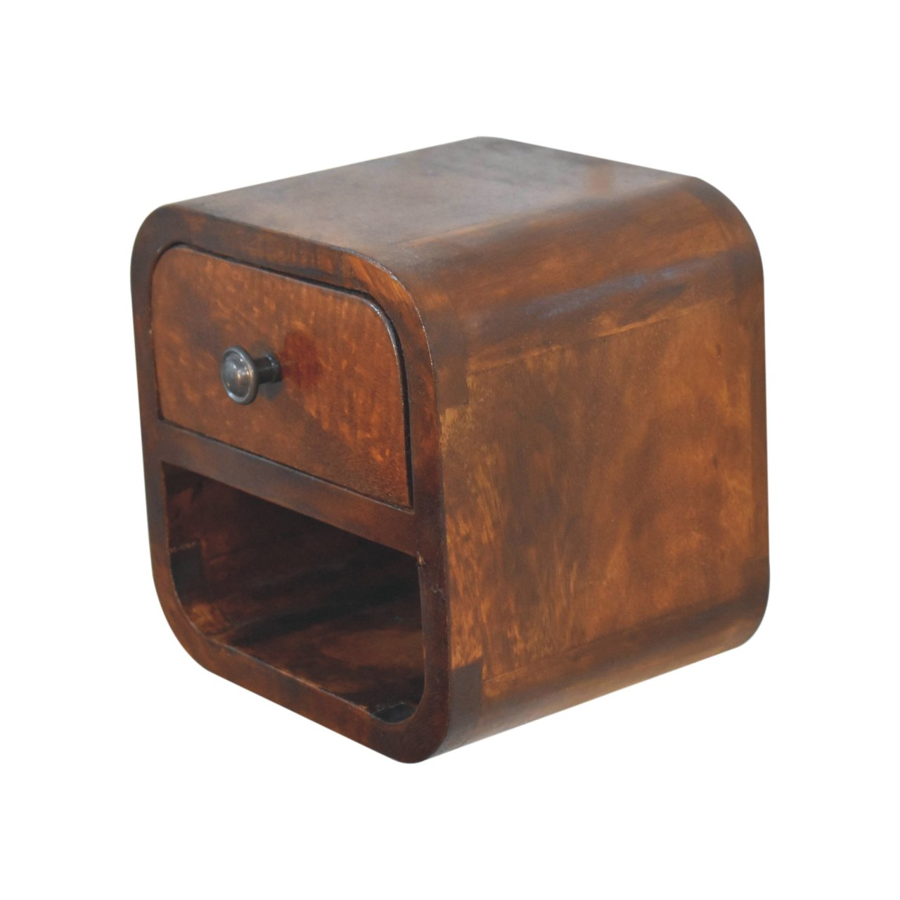 Artisan Furniture Solid Wood Extra Mini Curved Chestnut Bedside with Open Slot, Brown, 1 Drawer