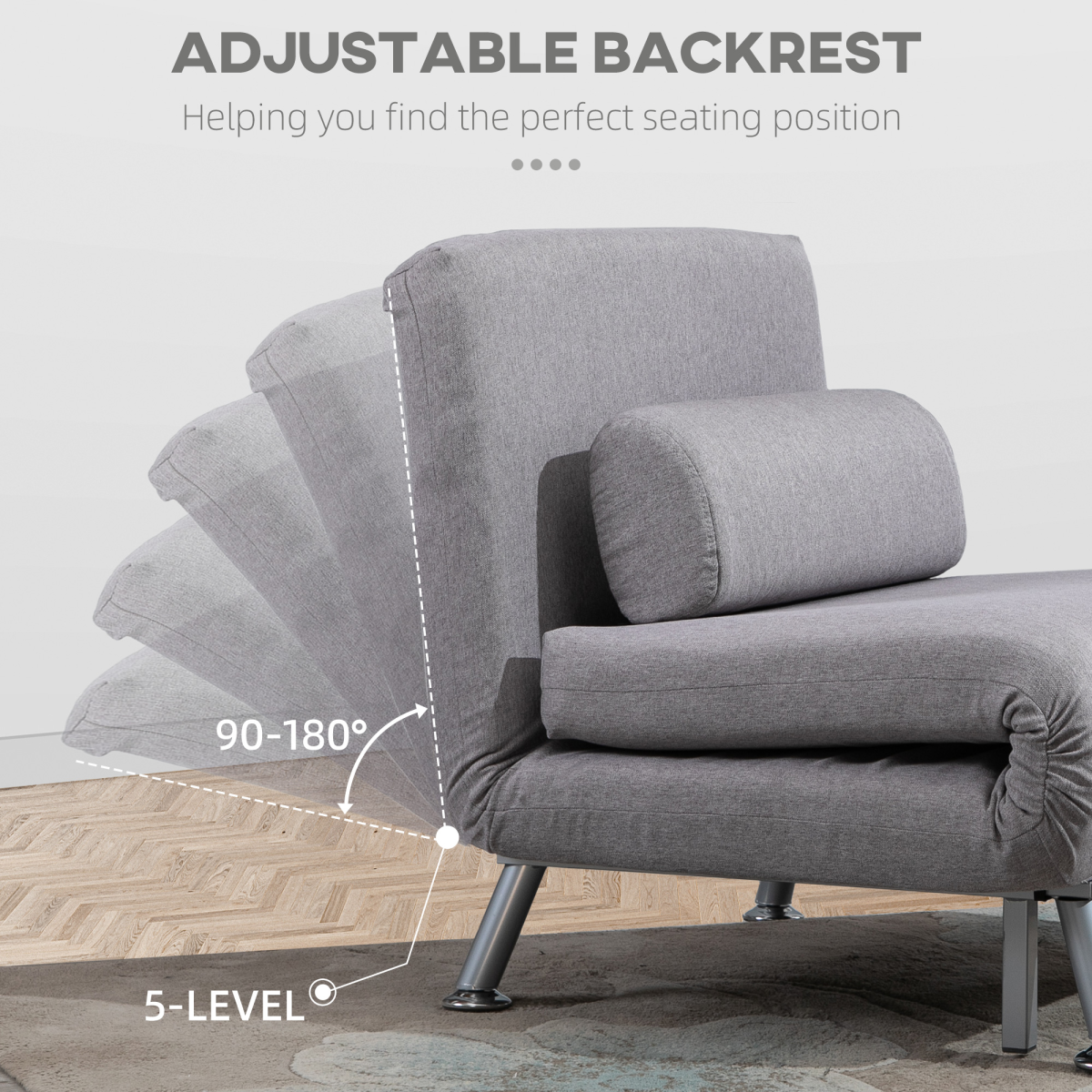 Linen Upholstered Elevated Single Sofa Bed Grey