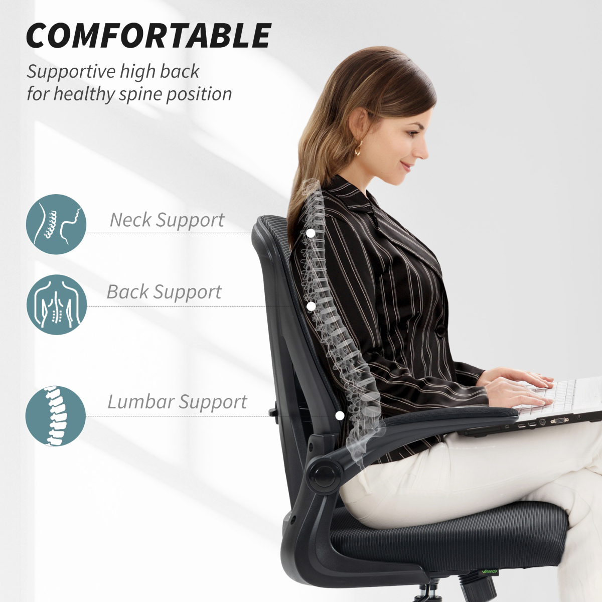 Vinsetto Mesh Office Chair Computer Chair with Lumbar Support, Swivel Wheels