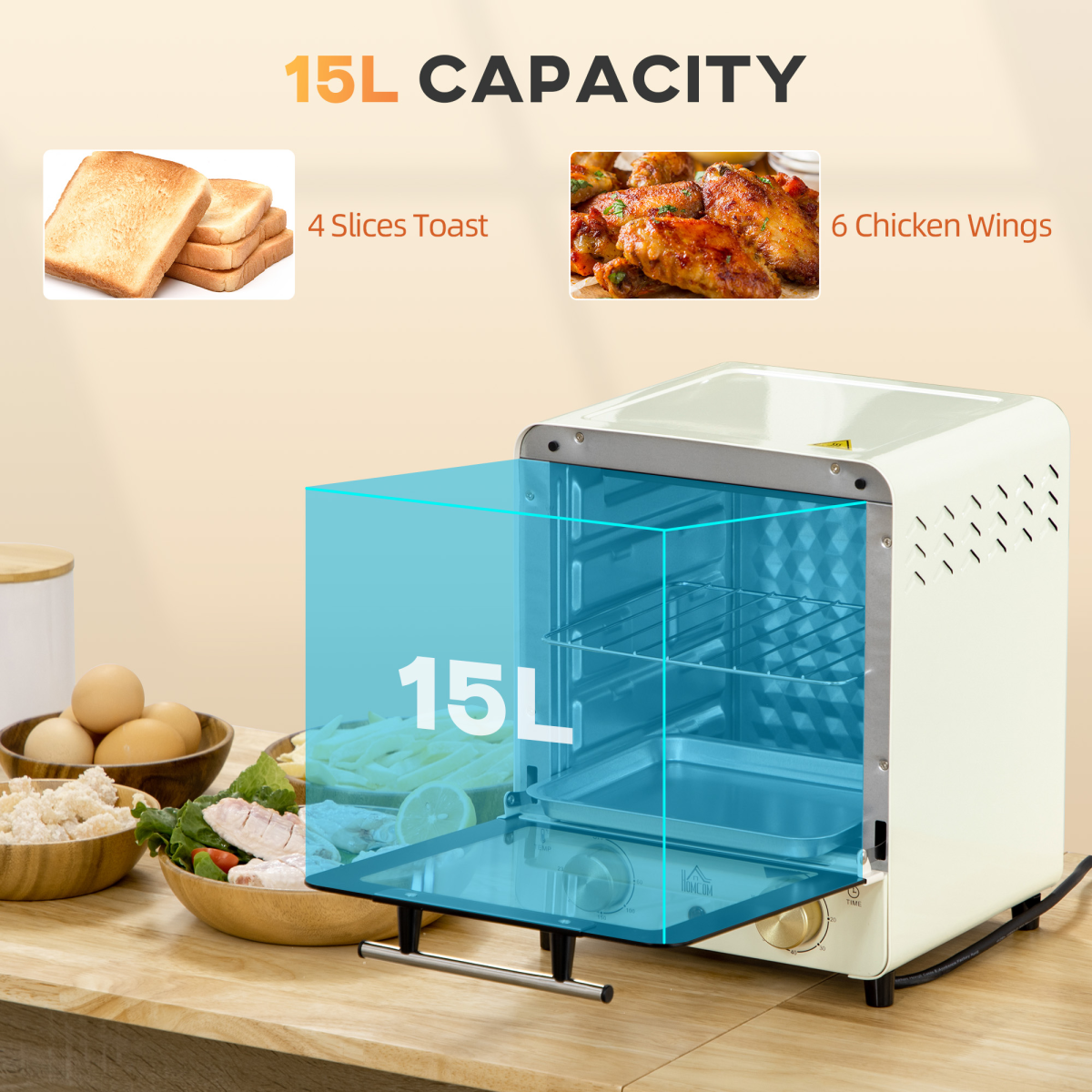 HOMCOM Convection Mini Oven Toaster Oven with Baking Tray Wire Rack Crumb Tray