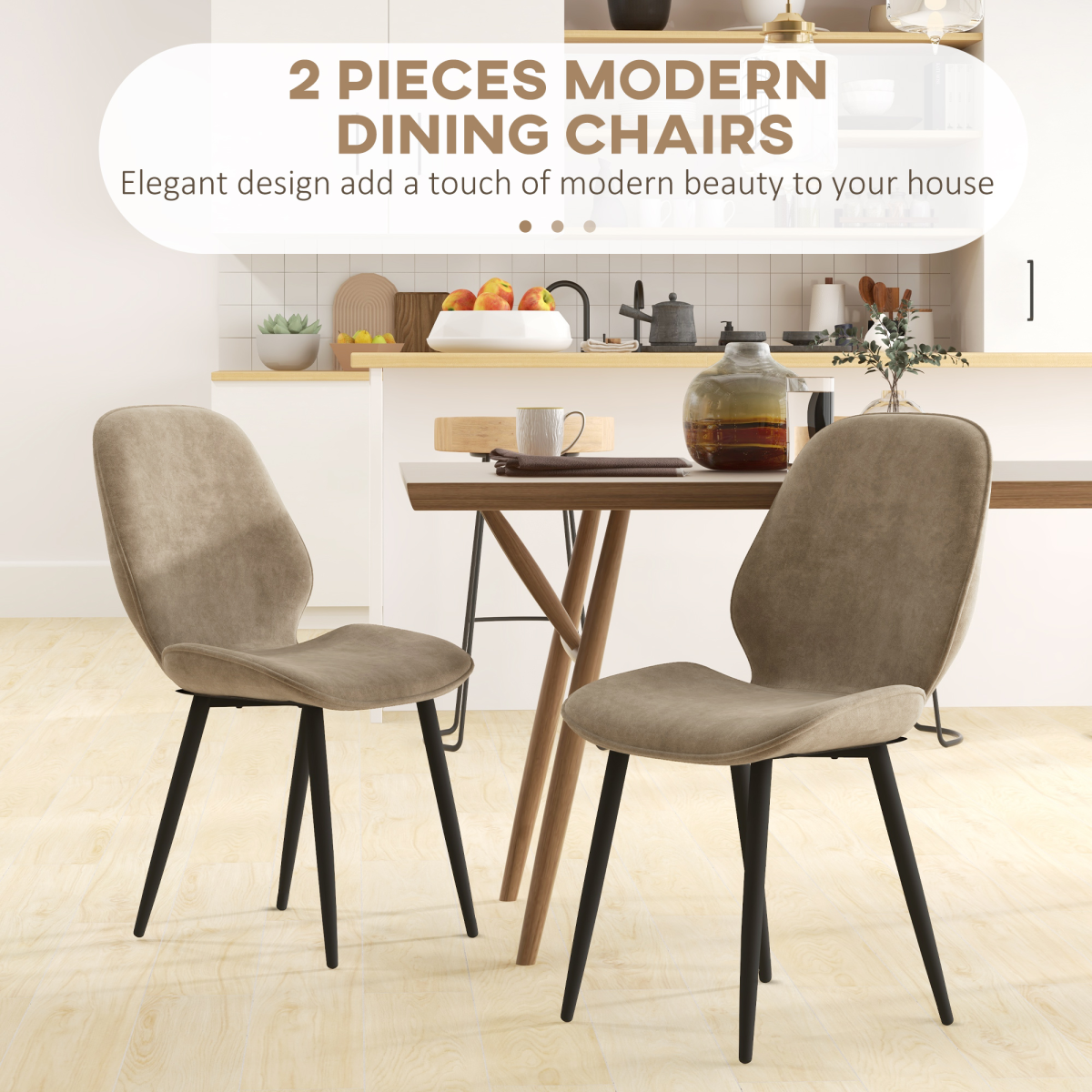 HOMCOM Dining Chairs Set of 2, Upholstered Kitchen Chairs with Metal Legs, Brown