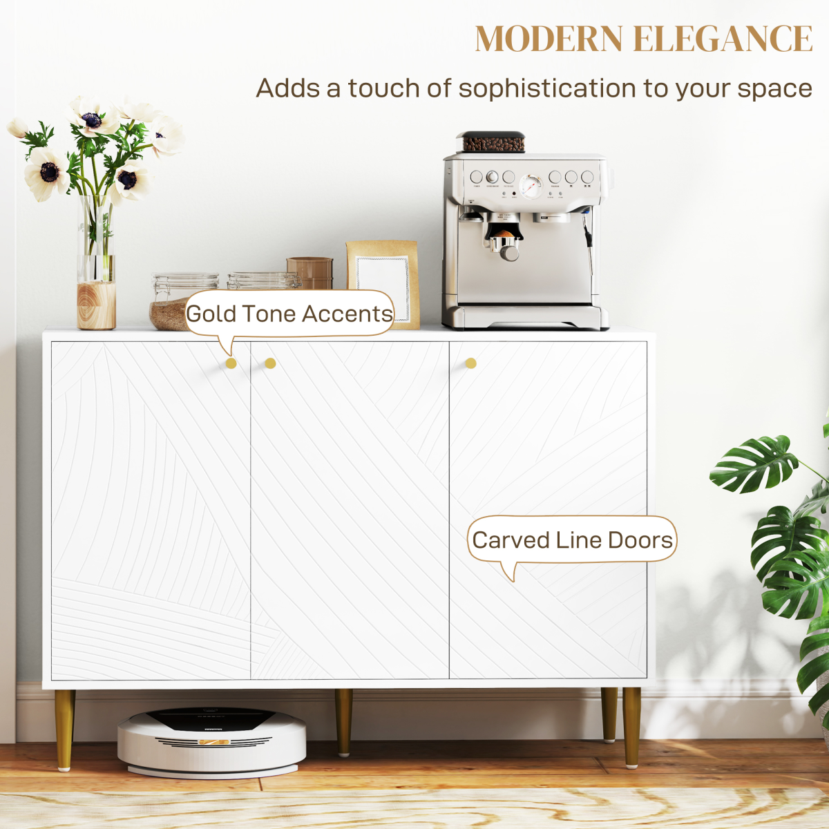 Elegant White Sideboard with Adjustable Shelves & Multi-Use Storage Cabinet