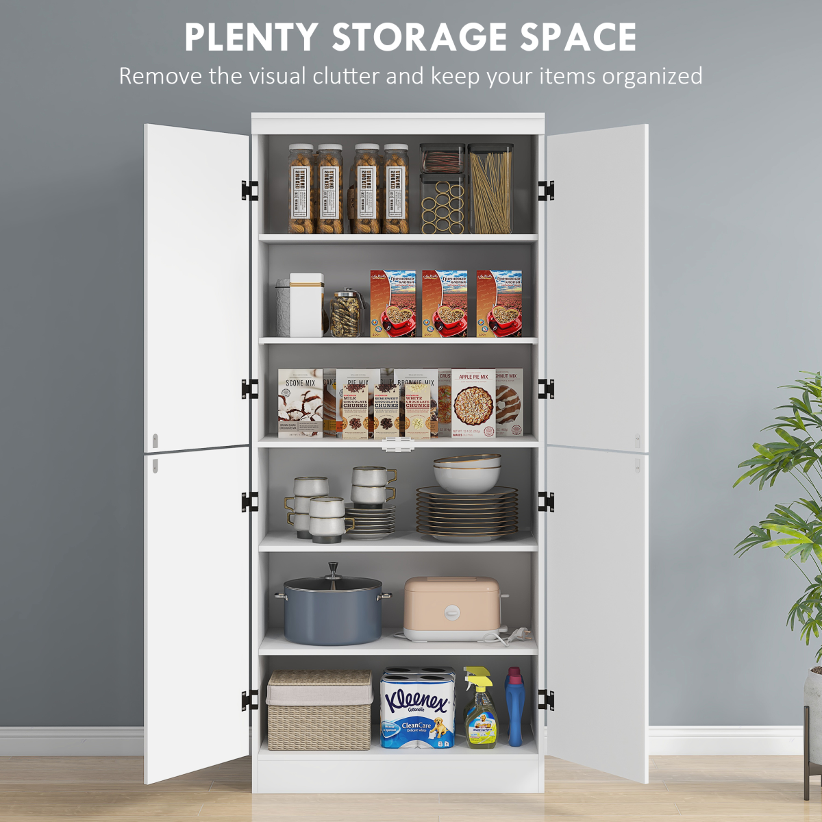 4-Door Kitchen Cabinet, ShelvesWhite