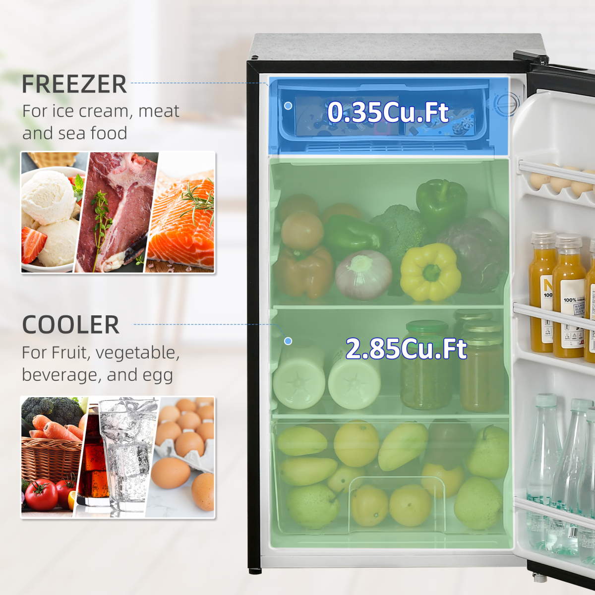 91L Freestanding Under Counter Fridge with Chiller Box Reversible Door Black